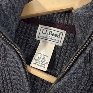 LL Bean 1/4 Zip Sweater Mens XXL Gray Heavy Waffle Knit Organic Cotton Fisherman